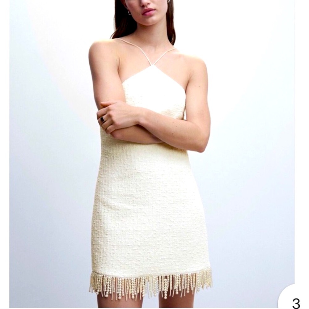 Jason Wu Designer Ivory White Tweed Pearl Mini Dress Size small
